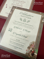 KLB-1259 Creme Brown Bride Groom Padded Thick Wedding Card (2 Page & Couple Name Wooden Plate)