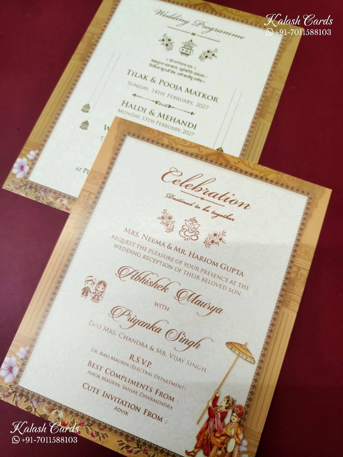 KLB-1260 Creme Bride Groom Padded Thick Wedding Card (2 Page)-Kalash Cards