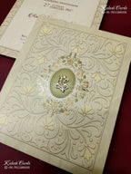 KLB-1261 Creme Floral Padded Thick Wedding Card (2 Page)
