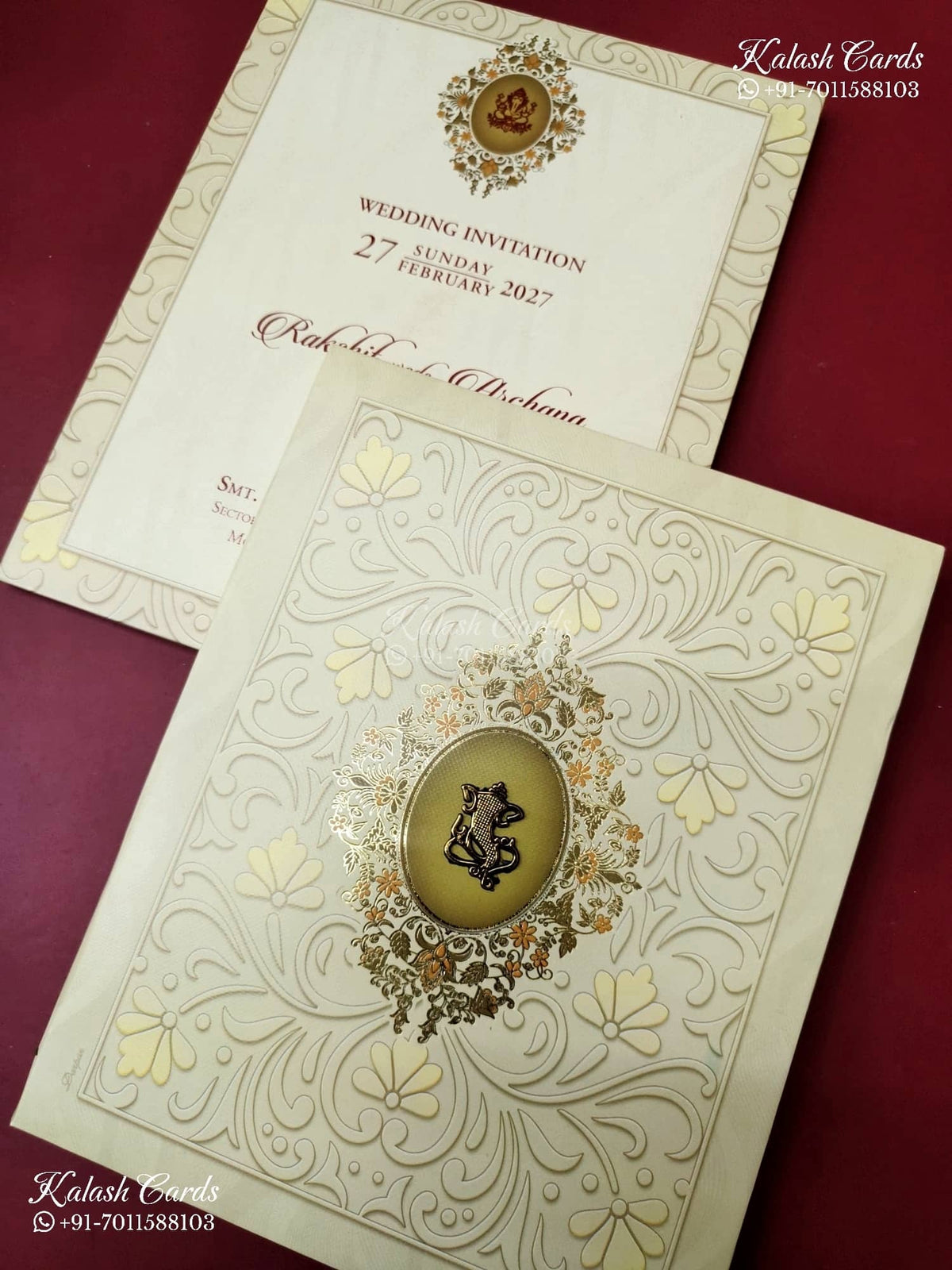 KLB-1261 Creme Floral Padded Thick Wedding Card (2 Page)
