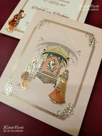 KLB-1262 Creme Peach Bride Groom Padded Thick Wedding Card (2 Page)-Kalash Cards
