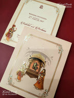 KLB-1262 Creme Peach Bride Groom Padded Thick Wedding Card (2 Page)-Kalash Cards
