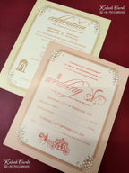 KLB-1262 Creme Peach Bride Groom Padded Thick Wedding Card (2 Page)-Kalash Cards
