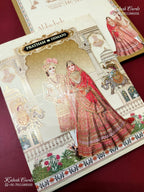 KLB-1263 Creme Bride Groom Padded Thick Wedding Card (2 Page & Couple Name Wooden Plate)