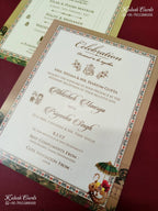 KLB-1263 Creme Bride Groom Padded Thick Wedding Card (2 Page & Couple Name Wooden Plate)