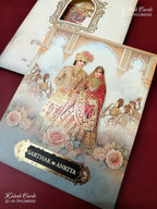 KLB-1264 Creme Blue Bride Groom Padded Thick Wedding Card (2 Page & Couple Name Wooden Plate)
