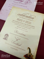 KLB-1264 Creme Blue Bride Groom Padded Thick Wedding Card (2 Page & Couple Name Wooden Plate)