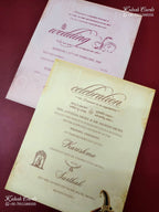 KLB-1264 Creme Blue Bride Groom Padded Thick Wedding Card (2 Page & Couple Name Wooden Plate)