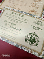KLB-1265 Grey Floral Padded Thick Wedding Card (2 Page & Couple Initial Wooden Plate)