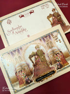 KLB-1266 Creme Bride Groom Padded Thick Wedding Card (2 Page & Couple Name Wooden Plate)
