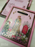 KLB-1267 Pink Bride Groom Padded Thick Wedding Card (2 Page & Couple Name Wooden Plate)