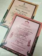 KLB-1267 Pink Bride Groom Padded Thick Wedding Card (2 Page & Couple Name Wooden Plate)