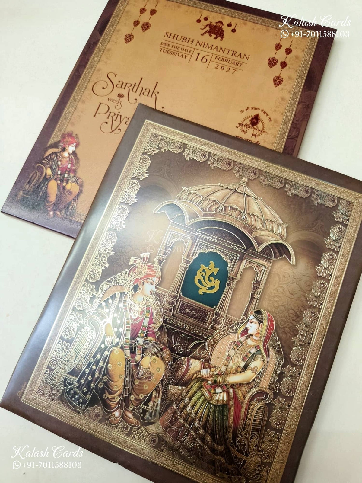 KLB-1268 Brown Mandap Bride Groom Padded Thick Wedding Card (2 Page)
