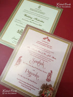 KLB-1269 Creme Brown Bride Groom Padded Thick Wedding Card (2 Page & Couple Name Wooden Plate)