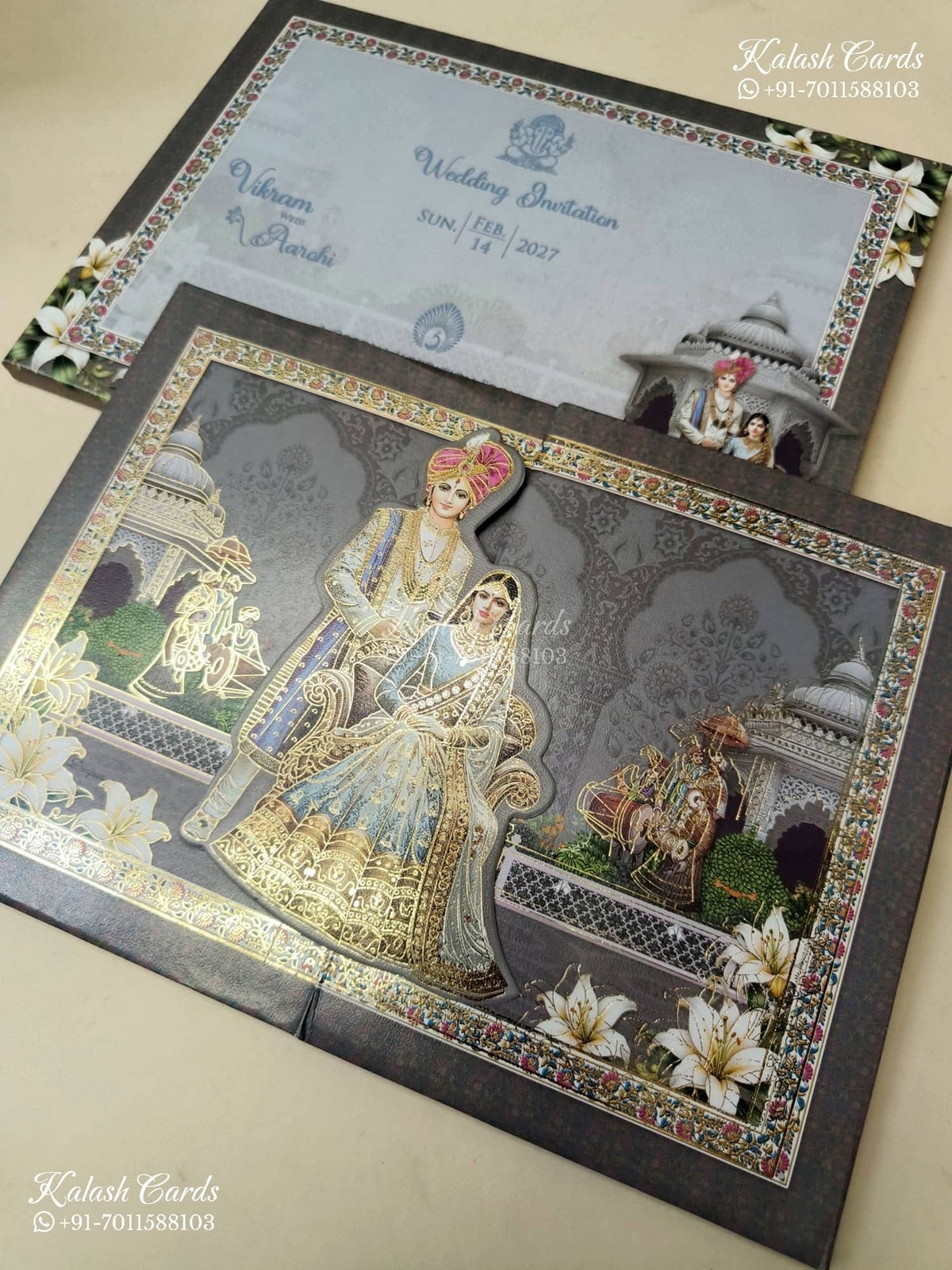 KLB-1270 Grey Bride Groom Door Style Padded Thick Wedding Card (2 Page)