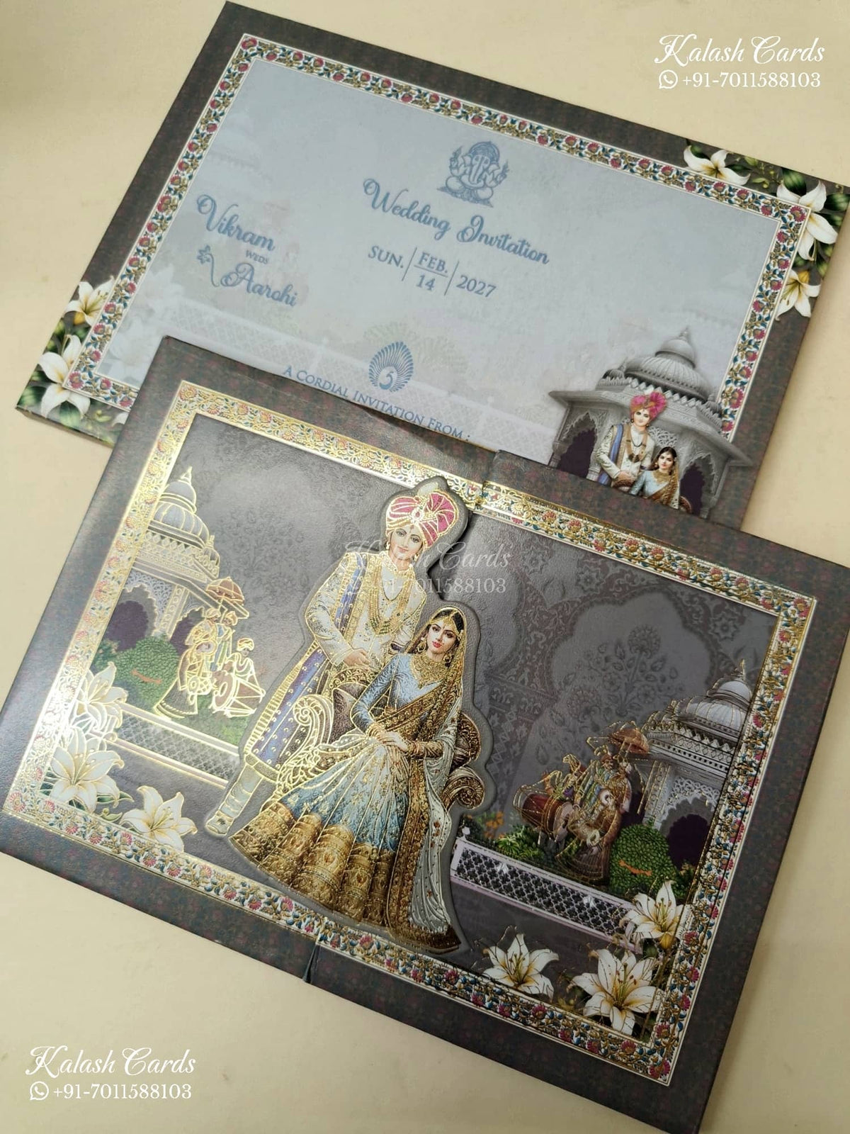 KLB-1270 Grey Bride Groom Door Style Padded Thick Wedding Card (2 Page)