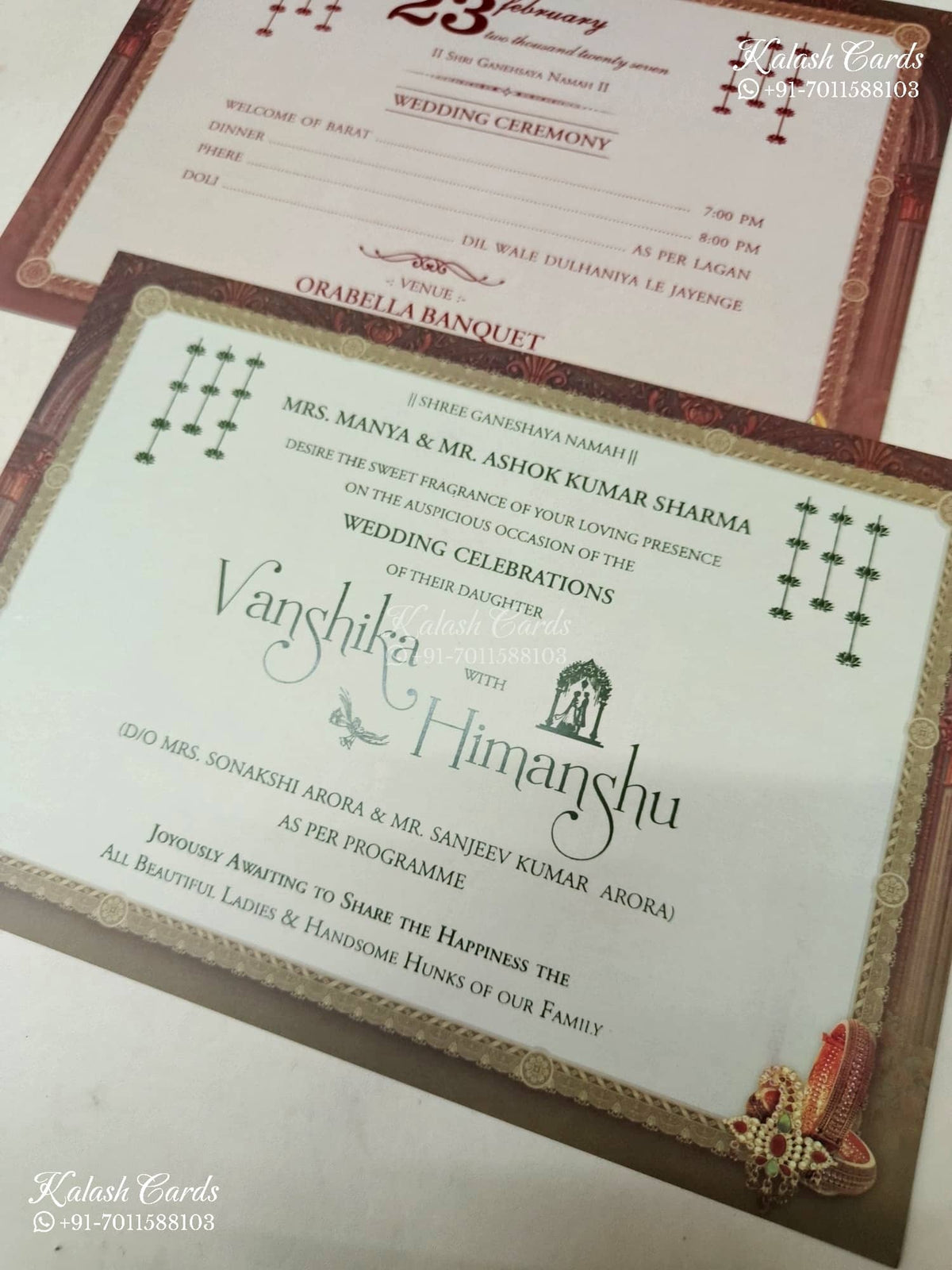 KLB-1272 Brown Bride Groom Padded Thick Wedding Card (2 Page & Couple Name Acrylic)