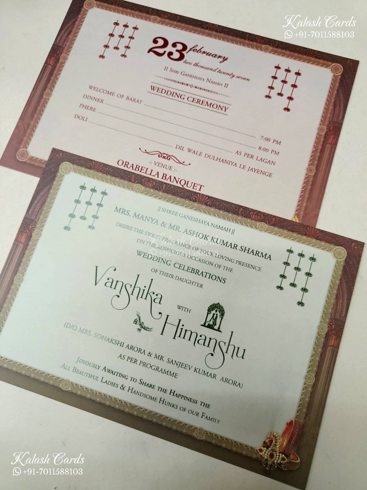 KLB-1272 Brown Bride Groom Padded Thick Wedding Card (2 Page & Couple Name Acrylic)