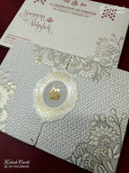 KLB-1273 White Grey Floral Door Style Embossed Padded Thick Wedding Card (2 Page)