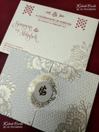 KLB-1273 White Grey Floral Door Style Embossed Padded Thick Wedding Card (2 Page)