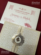 KLB-1274 White Creme Floral Door Style Embossed Padded Thick Wedding Card (2 Page)