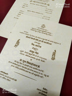 KLB-1276 White Golden Traditional Embossed Padded Thick Wedding Card (2 Page & Couple Name Wooden Plate)