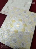 KLB-1277 White Creme Floral Embossed Padded Thick Wedding Card (2 Page)