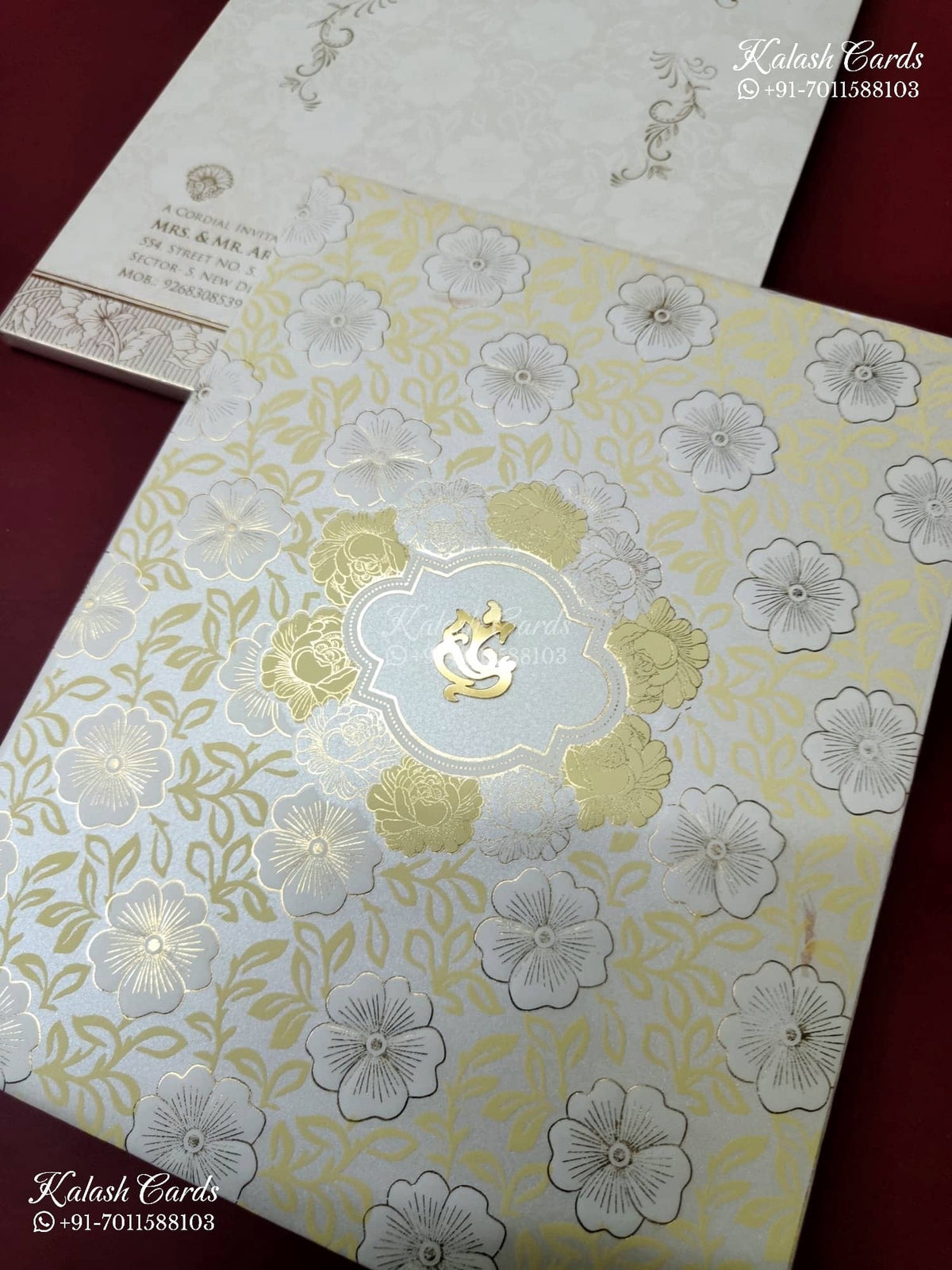 KLB-1277 White Creme Floral Embossed Padded Thick Wedding Card (2 Page)