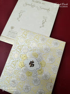 KLB-1277 White Creme Floral Embossed Padded Thick Wedding Card (2 Page)