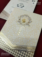 KLB-1279 White Creme Floral Embossed Padded Thick Wedding Card (2 Page)