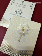 KLB-1279 White Creme Floral Embossed Padded Thick Wedding Card (2 Page)