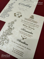 KLB-1279 White Creme Floral Embossed Padded Thick Wedding Card (2 Page)