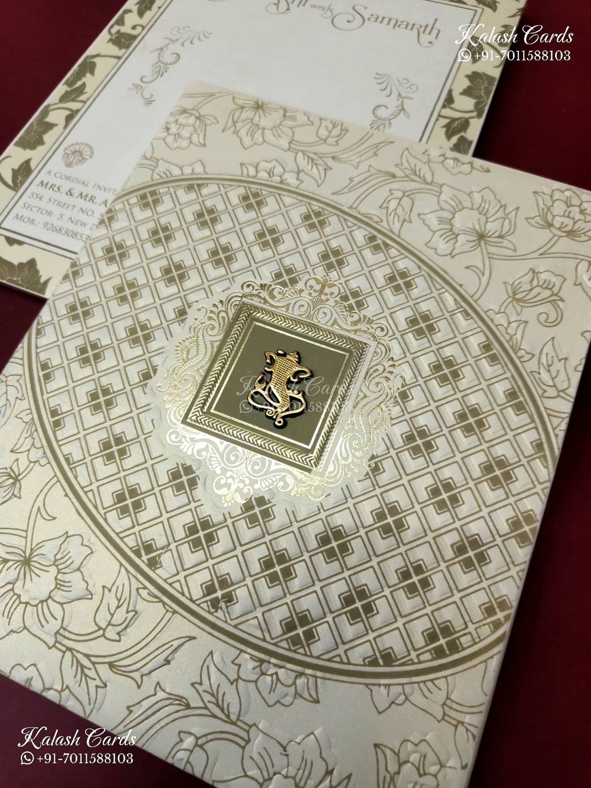 KLB-1280 White Green Traditional Embossed Padded Thick Wedding Card (2 Page)