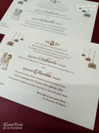 KLB-1281 White Traditional Door Style Embossed Padded Thick Wedding Card (2 Page & Couple Name Wooden Plate)