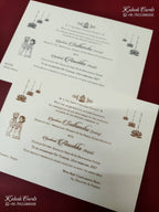 KLB-1281 White Traditional Door Style Embossed Padded Thick Wedding Card (2 Page & Couple Name Wooden Plate)