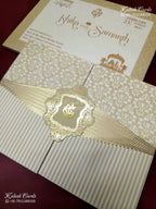 KLB-1282 White Creme Floral Door Style Embossed Padded Thick Wedding Card (2 Page)