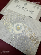 KLB-1284 White Grey Traditional Door Style Embossed Padded Thick Wedding Card (2 Page)