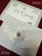 KLB-1284 White Grey Traditional Door Style Embossed Padded Thick Wedding Card (2 Page)