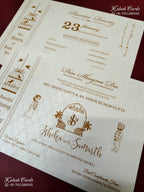 KLB-1284 White Grey Traditional Door Style Embossed Padded Thick Wedding Card (2 Page)