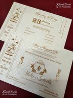 KLB-1284 White Grey Traditional Door Style Embossed Padded Thick Wedding Card (2 Page)