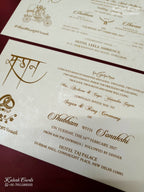 KLB-1286 White Creme Floral Embossed Padded Thick Wedding Card (2 Page & Couple Name Wooden Plate)