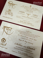 KLB-1287 White Creme Floral Embossed Padded Thick Wedding Card (2 Page & Couple Name Wooden Plate)