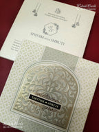 KLB-1288 White Green Traditional Embossed Padded Thick Wedding Card (2 Page & Couple Name Wooden Plate)