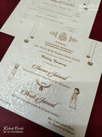 KLB-1288 White Green Traditional Embossed Padded Thick Wedding Card (2 Page & Couple Name Wooden Plate)