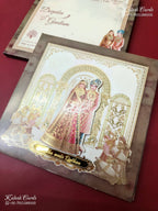KLB-1290 Creme Brown Bride Groom Laser Cut Padded Thick Wedding Card (2 Page & Couple Name Acrylic)