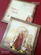 KLB-1290 Creme Brown Bride Groom Laser Cut Padded Thick Wedding Card (2 Page & Couple Name Acrylic)