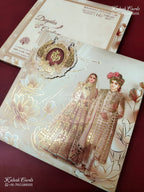 KLB-1291 Creme Bride Groom Laser Cut Padded Thick Wedding Card (2 Page)