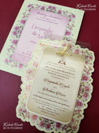 KLB-1292 Creme Pink Rose Floral Semi Box Wedding Card (2 Page & Transparent PVC)-Kalash Cards