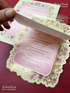 KLB-1292 Creme Pink Rose Floral Semi Box Wedding Card (2 Page & Transparent PVC)-Kalash Cards