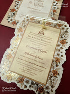 KLB-1294 White Creme Floral Semi Box Wedding Card (2 Page & Transparent PVC)-Kalash Cards